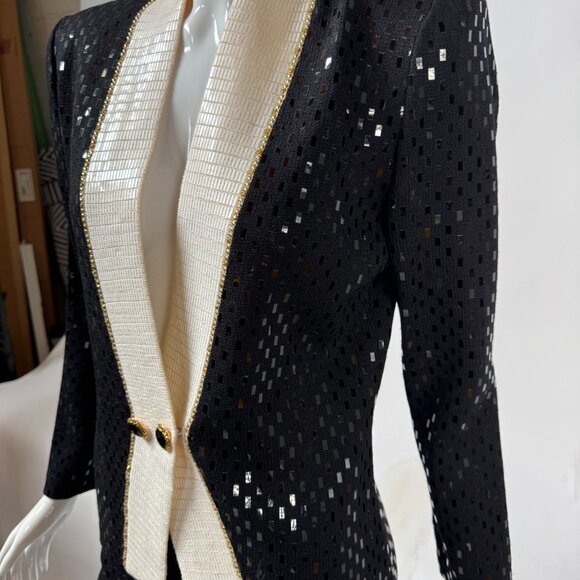 St John Vintage Black & White Sequin Jacket & Skirt Set Size 2 USA-Made Elegant - Picture 7 of 16